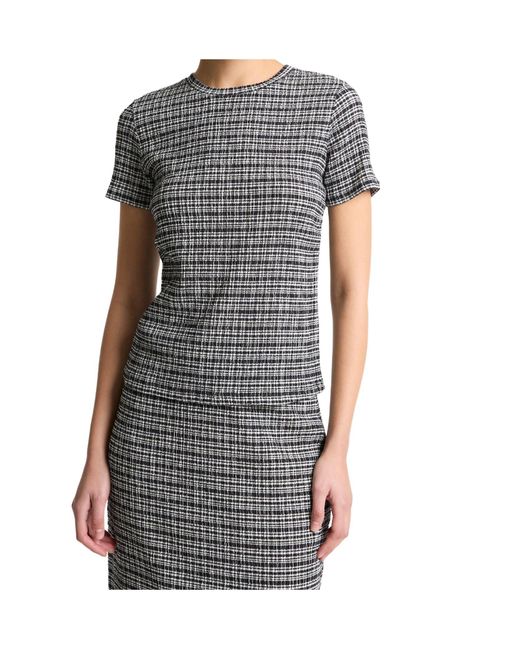 Vince Gray Check Knit Top