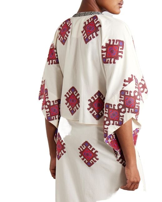 Johanna Ortiz Pink Tie-Detailed Embroidered Pure Cotton Cape