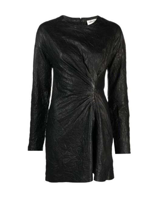 Zadig & Voltaire Black Rixina Gathered Leather Minidress