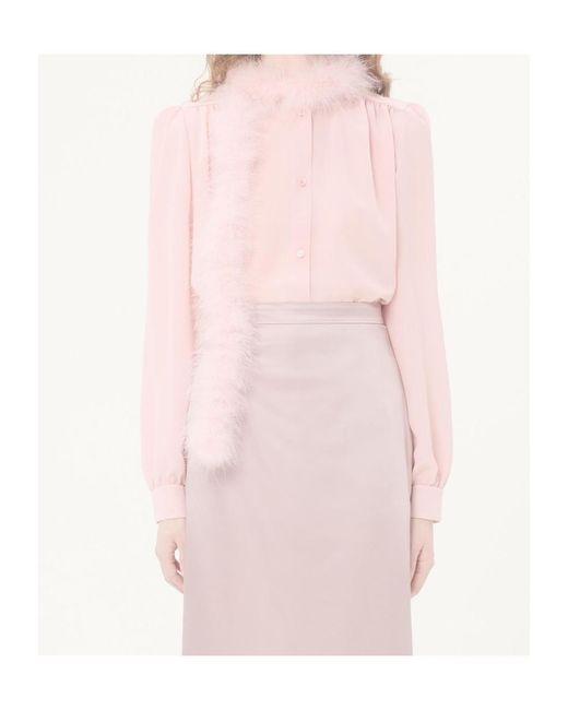 Valentino Pink Crepe De Chine Shirt With Feathers