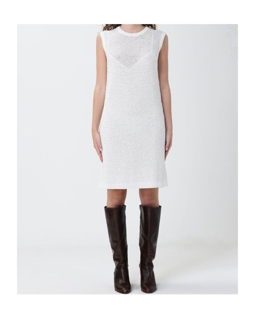 Fabiana Filippi White Crew-Neck Sleeveless Mini Dress