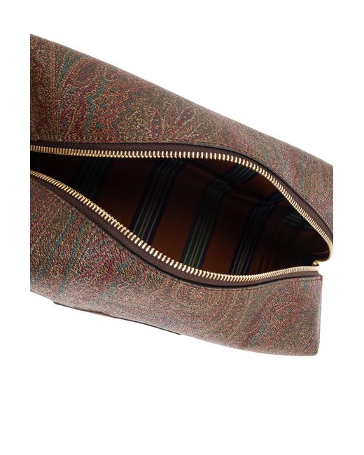 Etro Brown Embroidered-Logo Wash Bag for men