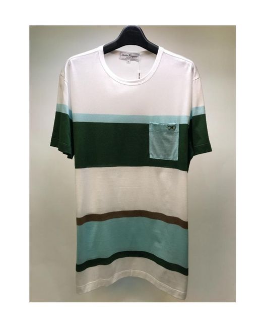 Ferragamo Green Striped Stitched Short-Sleeved T-Shirt for men