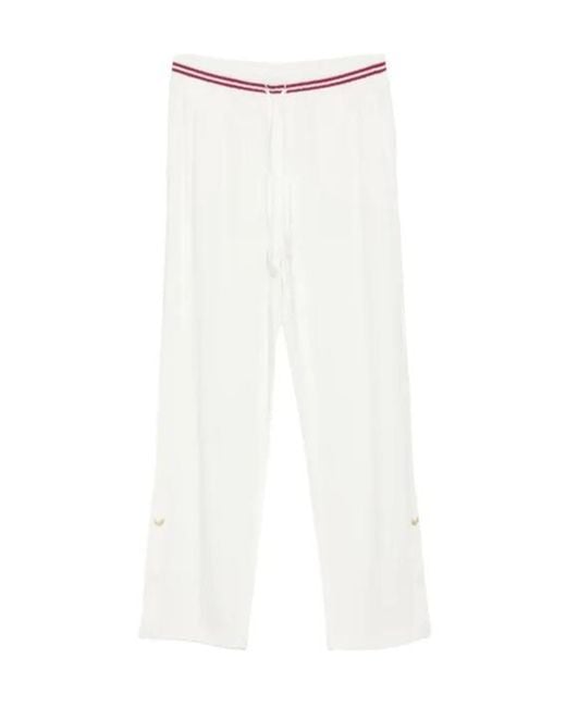 Liu Jo White Interlock Drawstring Striped Track Pants