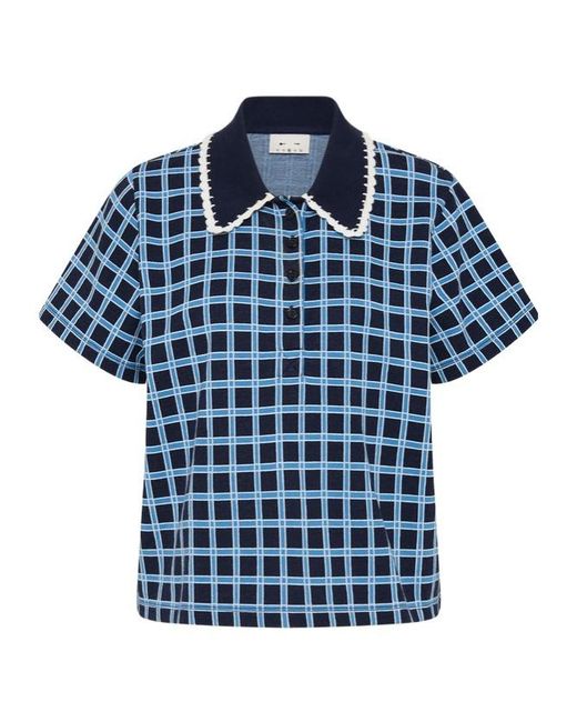 The Upside Blue Clubhouse Checked Polo Top