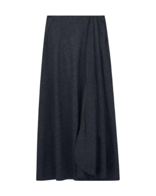 Giorgio Armani Blue Skirt Long Flannel Wool And Cashmere With Side Drape