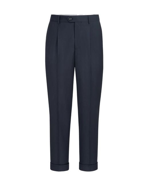 Brunello Cucinelli Blue Super 150S Virgin Wool Four Season Batavia Trousers With Pleat for men