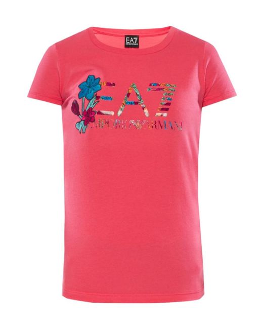 EA7 Pink Floral Pattern T-Shirt