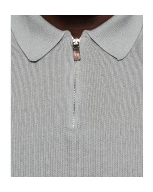 Eleventy Gray Half-Zip Knitted Polo Shirt for men
