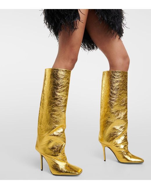 The Attico Yellow Sienna Crinkled Laminated Leather Knee-High Boots