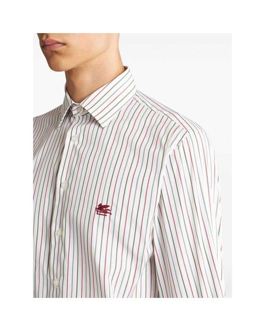 Etro White Multicoloured Striped Shirt With Logo for men