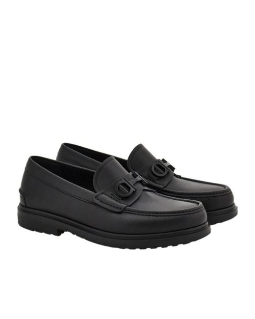 Ferragamo Black Loafer With Gancini Buckle for men