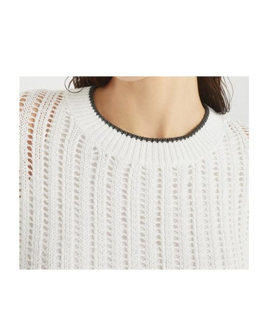 Brunello Cucinelli White Ribbed-Knit Short-Sleeved Dress