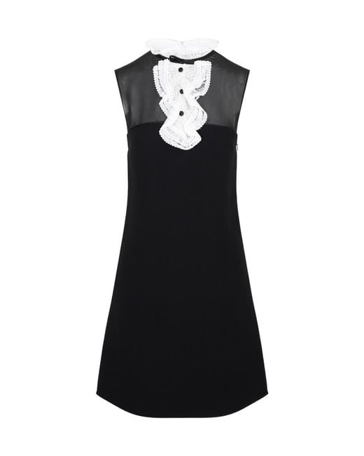 Miu Miu Black Cady Mini-Dress With Lace Jabot