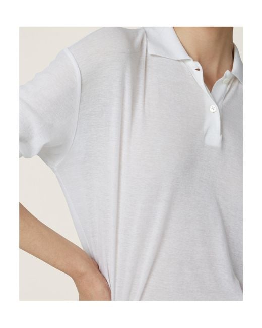 Miu Miu Ribbed Jersey Polo Shirt in White | Lyst