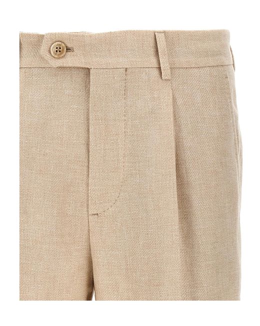 Brunello Cucinelli Natural Pleat-Detailing Tailored Trousers for men