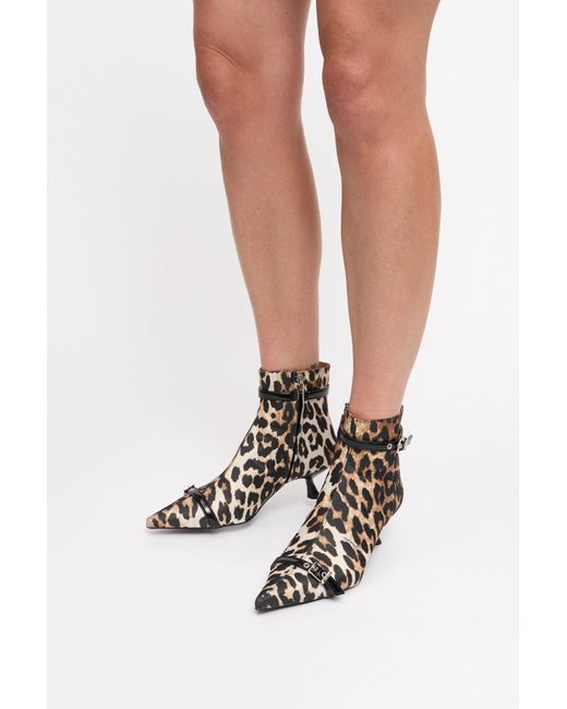 Ganni Brown Leopard Print Pointed-Toe Ankle Boots