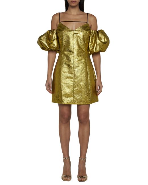 Stine Goya Green Thin Shoulder Straps And Bubble Sleeves Dress