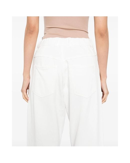 MM6 by Maison Margiela White Raw-Cut Frayed Wide-Leg Trousers