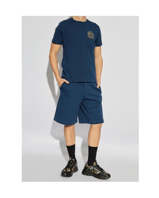 Versace Jeans Blue Couture Logo Embroidered Shorts for men