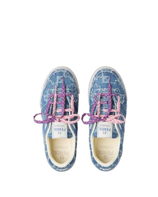 Fendi Blue Match Ff Jacquard Low-Top Sneakers