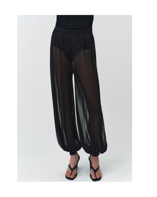 Jonathan Simkhai Black Sheer-Finish Cuffed Trousers
