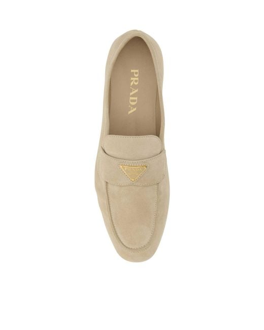Prada Natural Triangle-Logo Slip-On Loafers