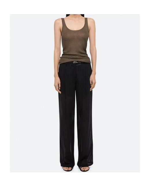 Helmut Lang Brown Pointelle Rib Tank