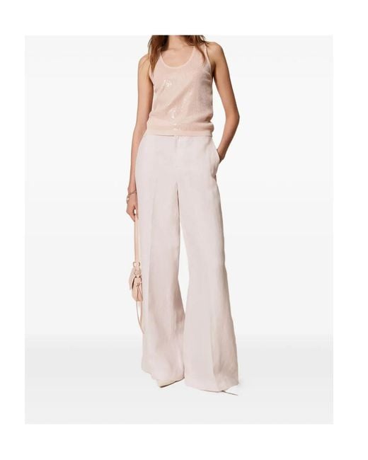 Twinset Natural Sequin Embellished Sleeveless Top