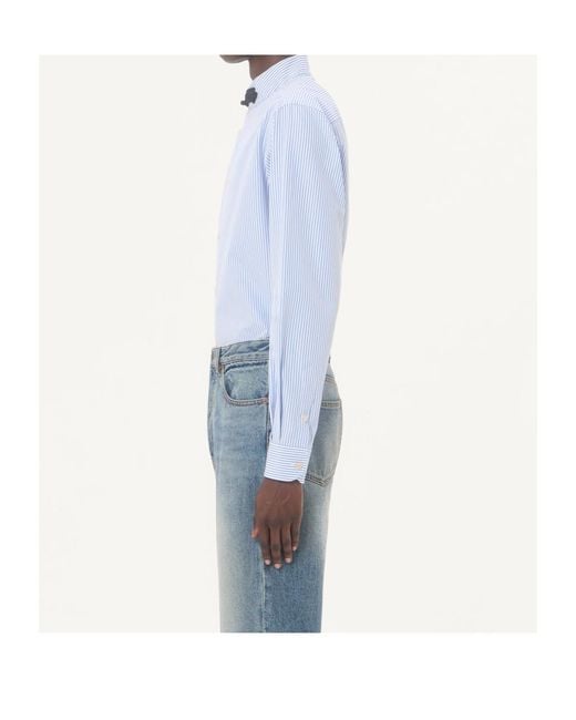 Valentino Blue Long-Sleeved Striped Cotton Shirt With Toggle for men