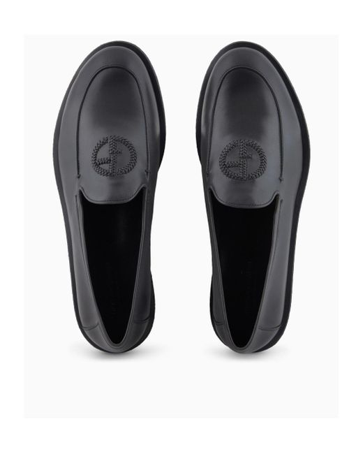 Giorgio Armani Black Almond Toe Slip-On Loafers for men