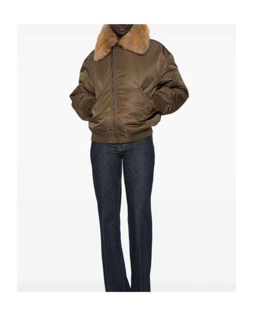 Saint Laurent Green Zip-Up Long-Sleeved Coat
