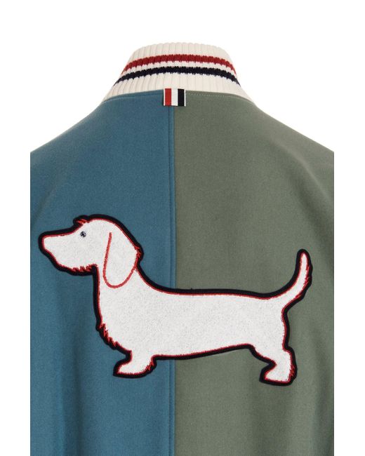 Thom Browne Green Colour-Block Wool Bomber Jacket for men