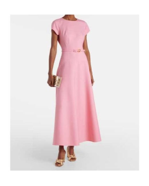 Oscar de la Renta Pink Wool-Blend Midi Dress