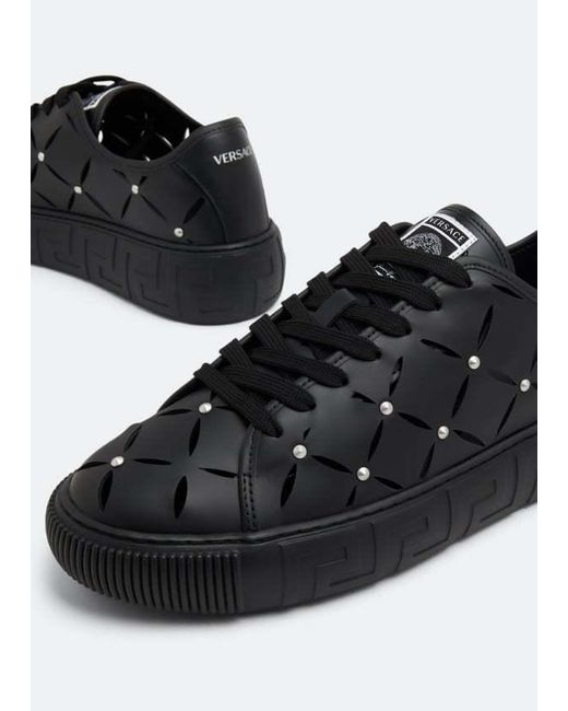 Versace Black Perforated Studded Sneakers for men