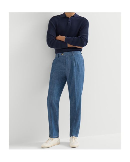 Brunello Cucinelli Blue Pleated-Design Trousers for men