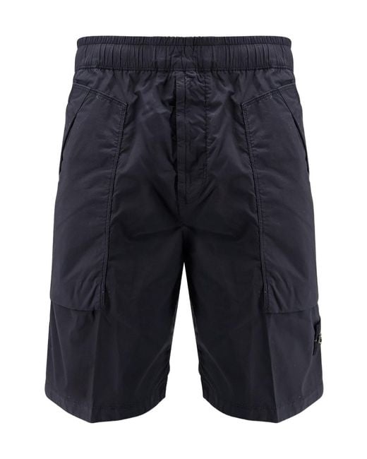 Stone Island Blue Logo Patch Bermuda Shorts for men