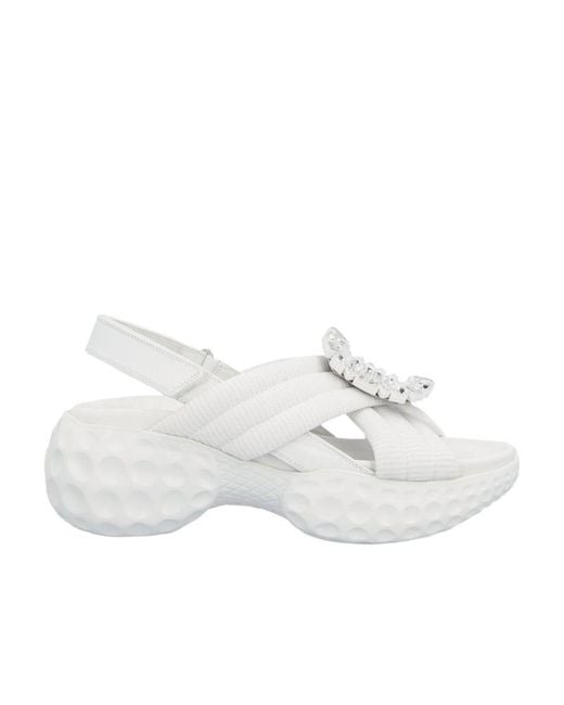Roger Vivier White Embellished Buckle Sandals