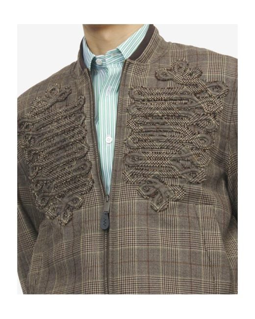McQueen Gray Embroidered Check Bomber Jacket for men