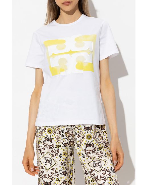 Tory Burch White Logo-Patch Cotton T-Shirt