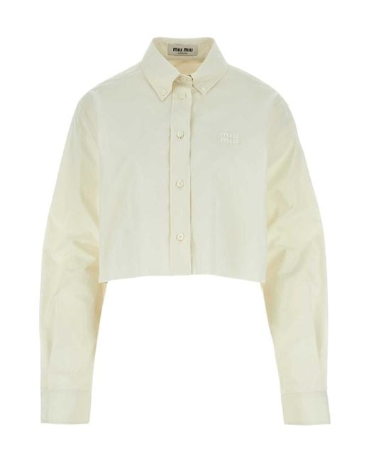 Miu Miu White Button-Up Cropped Shirt