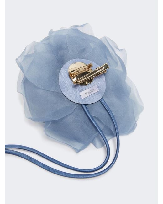 Max Mara Blue Silk Chiffon Flower Brooch