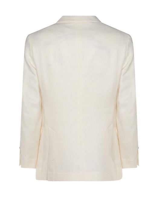 Brunello Cucinelli White Linen-Wool-Silk Single-Breasted Blazer for men