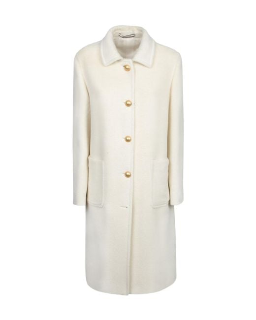 Tagliatore White Golden Button Alpaca Coat
