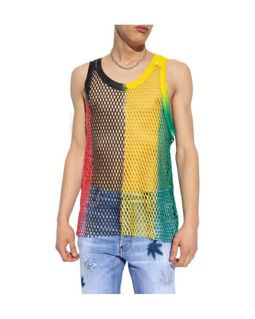 DSquared² Yellow Colour-Block Mesh Tank Top for men