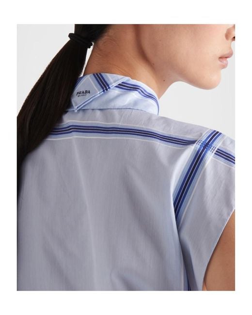 Prada Blue Checked Cropped Cotton Shirt