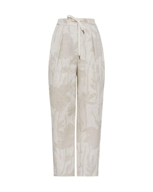 Brunello Cucinelli White Floral-Jacquard Drawstring Tapered Trousers