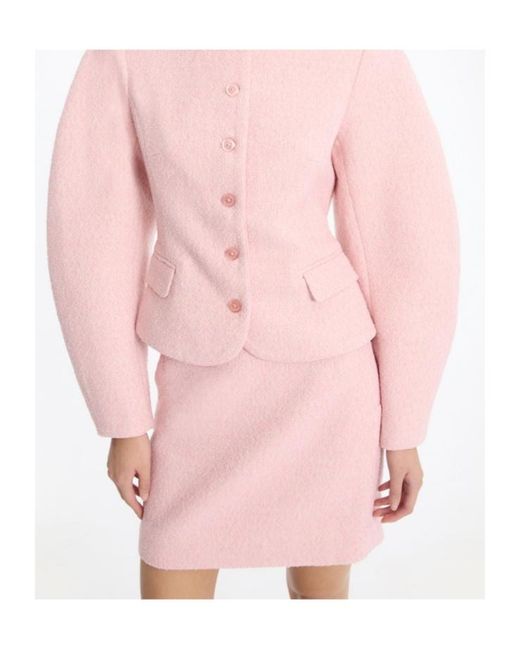 ROTATE BIRGER CHRISTENSEN Pink Bouclé A-Line Mini Skirt