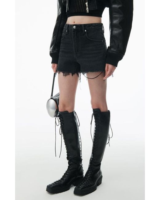 Alexander Wang Black Frayed Edge Denim Shorts