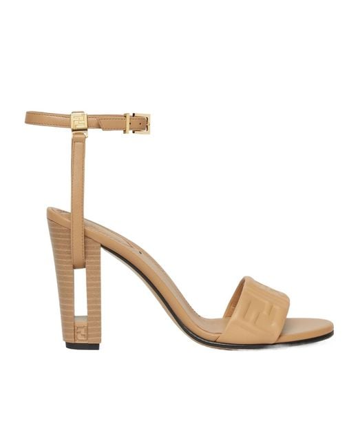 Fendi Metallic Dolphin Logo Embossed Ankle Strap Sandals